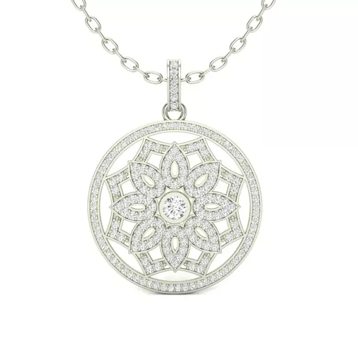 14k white gold open flower pendant